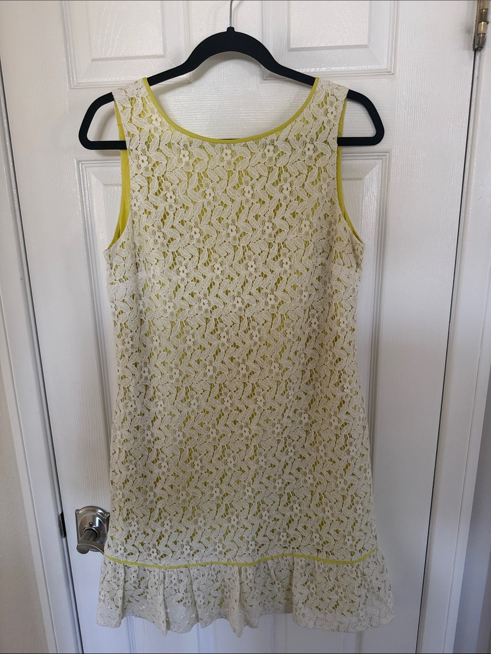 LOFT Cream Lace Mini Dress with Yellow Trim Accents